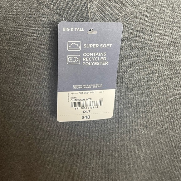 St. John’s Bay Men's Big and Tall Size 4XLT Gray V-Neck Sweater NWT - Picture 3 of 7